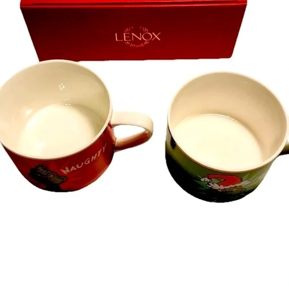 LENOX Merry Grinchmas Dr. Seuss GRINCH Mugs Set of 2~Naughty & Nice 14 oz NEW - Picture 2 of 9
